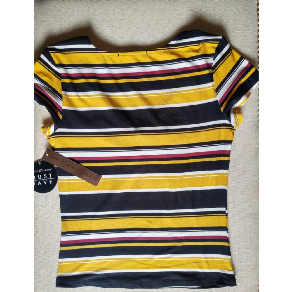 Almost Famous Taylor Striped Yellow Rouched Top - Picture 3 of 5